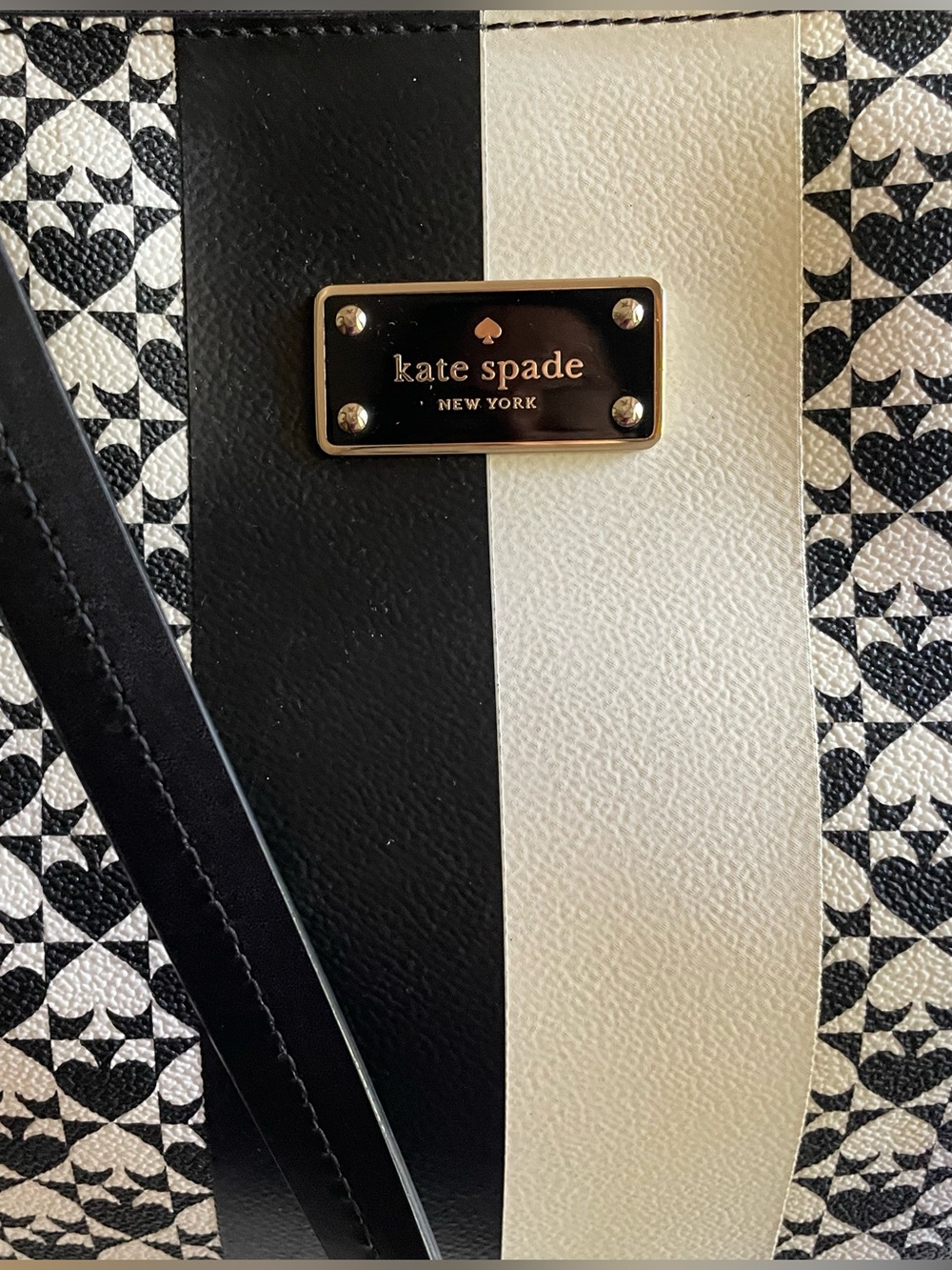 Kate Spade Large Black & White Striped Geometric Tote - Picture 3 of 6